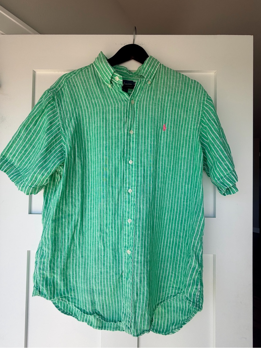 Ralph Lauren Green & White Striped Linen Shirt - Picture 5 of 7